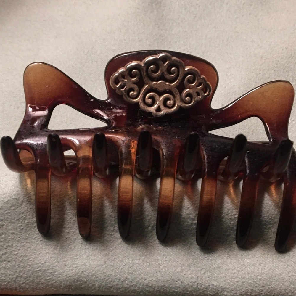 Tortoiseshell Brown Decorative Hair Claw Clip with Ornamental Accent